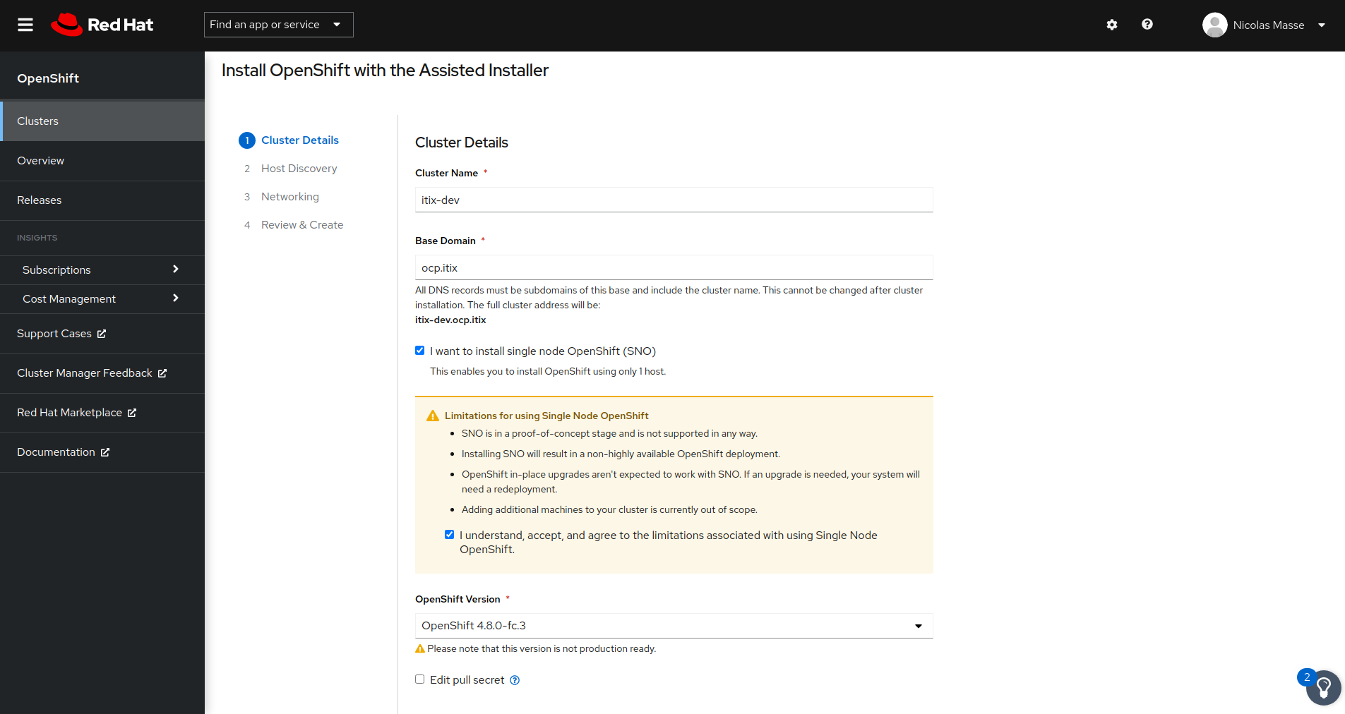 Assisted Installer: configure the cluster.