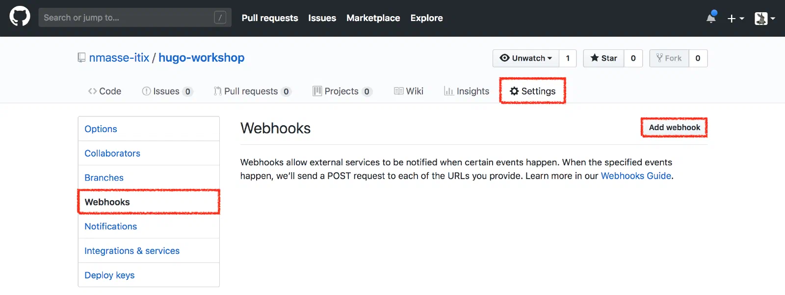 Add a webhook on GitHub.