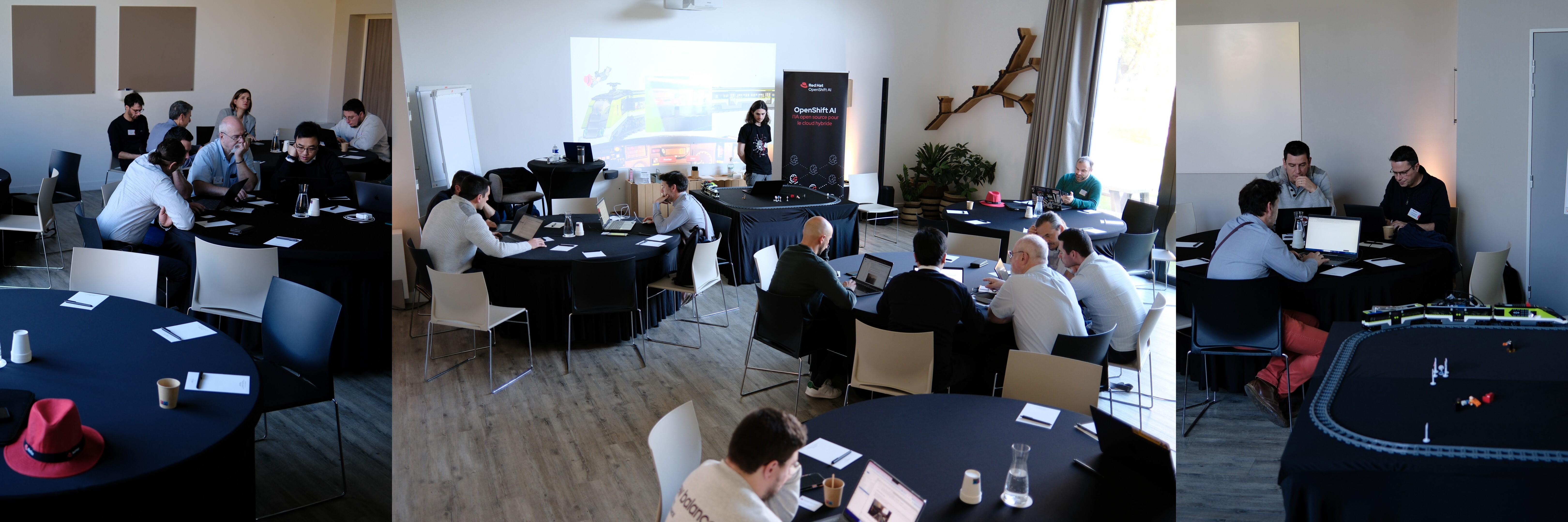 Les participants de cet atelier de travaux pratiques ont développé, durant 3 heures, le pilote automatique du train Lego.